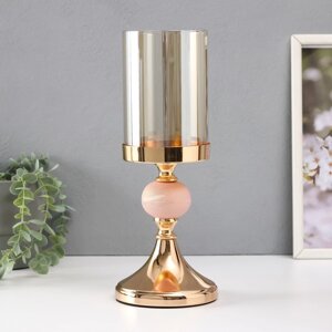 Подсвечник металл, стекло, пластик на 1 свечу "Селия" d=9,5 см розовый с золотом 12х12х28,5 см 101