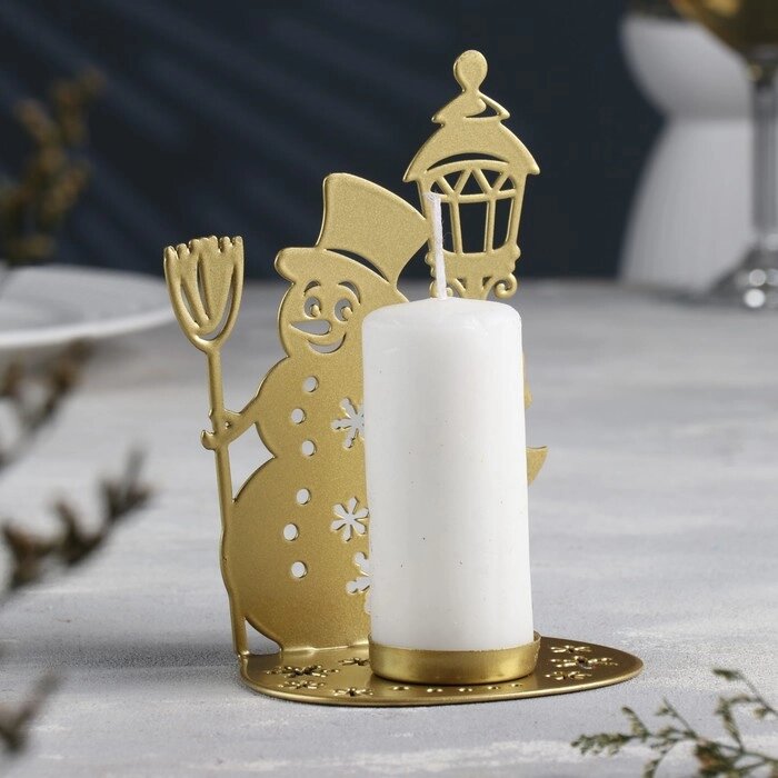 Подсвечник "Снеговик" металл на одну свечу, 7,5х10,7х15 см, золотой от компании Интернет - магазин Flap - фото 1