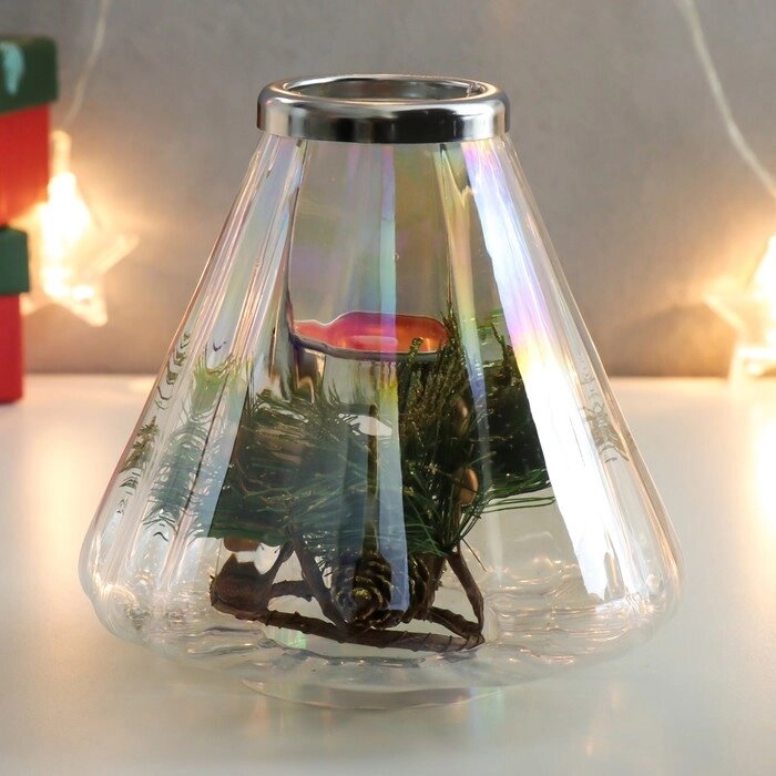 Подсвечник стекло, металл на 1 свечу "Капелька"МИКС  d-4 см 14х14 см от компании Интернет - магазин Flap - фото 1