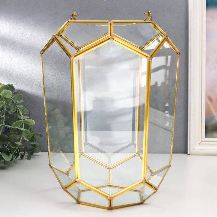 Подсвечник стекло, металл на 1 свечу "Пятиугольные грани" золото, с ручкой 26х18х20 см от компании Интернет - магазин Flap - фото 1