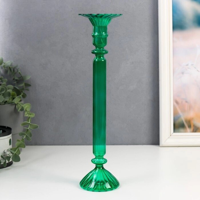 Подсвечник стекло на 1 свечу "Аверон" прозрачный зелёный 30х7,5х7,5 см от компании Интернет - магазин Flap - фото 1