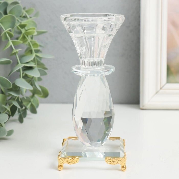 Подсвечник стекло на 1 свечу "Бутон" прозрачный d=2,3 и 4 см 6,5х6,5х14,2 см от компании Интернет - магазин Flap - фото 1