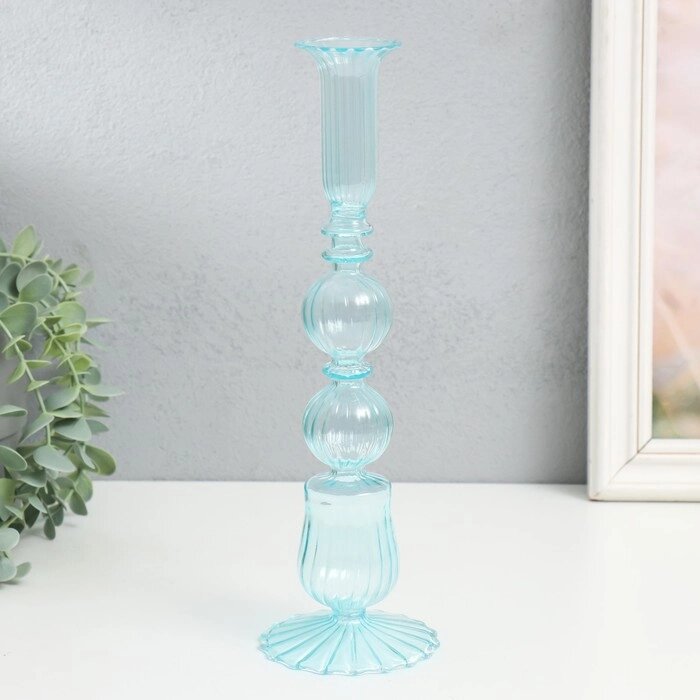 Подсвечник стекло на 1 свечу "Эстетика - два шара" прозрачный голубой 25х8,5х8,5 см от компании Интернет - магазин Flap - фото 1