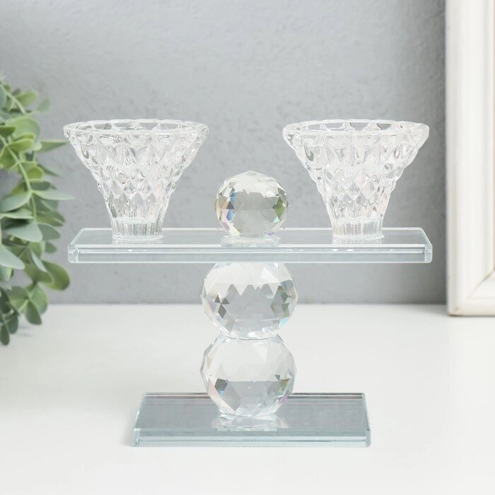 Подсвечник стекло на 2 свечи "Две чаши на пъедестале" прозрачный d=2,3 и 4 см 5,5х15х13 см    970282 от компании Интернет - магазин Flap - фото 1
