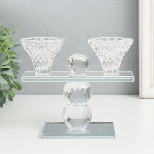 Подсвечник стекло на 2 свечи "Две чаши на пъедестале" прозрачный d=2,3 и 4 см 5,5х15х13 см 970282