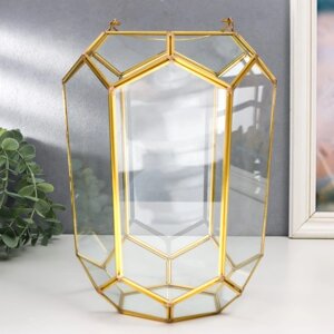 Подсвечник-ваза стекло металл на 1 свечу "Пятиугольные грани" золото, с ручкой 26х18х20 см