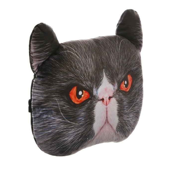 Подушка на подголовник МАТЕХ ANIMALS LINE, Кот, красные глаза, 30 х 25 х 10 см, серый от компании Интернет - магазин Flap - фото 1