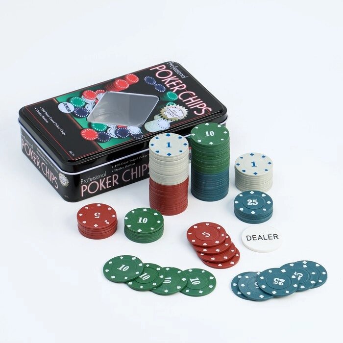 Покер, набор для игры, фишки с номиналом 100 шт, 11.5 х 19 см от компании Интернет - магазин Flap - фото 1
