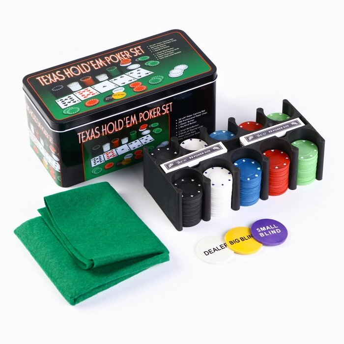 Покер, набор для игры (карты 2 колоды, фишки 200 шт.), без номинала, 60 х 90 см от компании Интернет - магазин Flap - фото 1