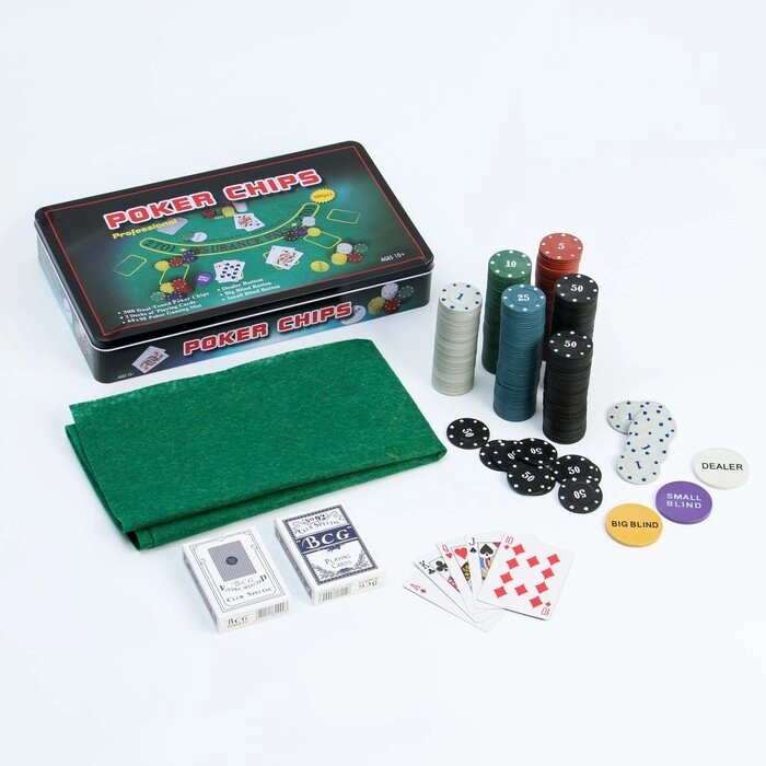 Покер, набор для игры (карты 2 колоды, фишки 300 шт.), с номиналом, 60 х 90 см от компании Интернет - магазин Flap - фото 1