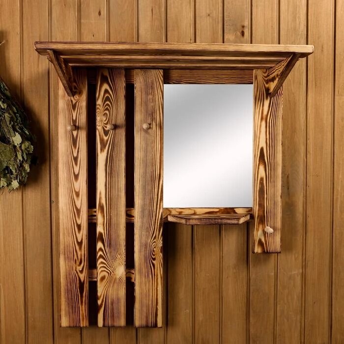 Полка-вешалка большая, обожжённая с зеркалом, 4 крюка от компании Интернет - магазин Flap - фото 1