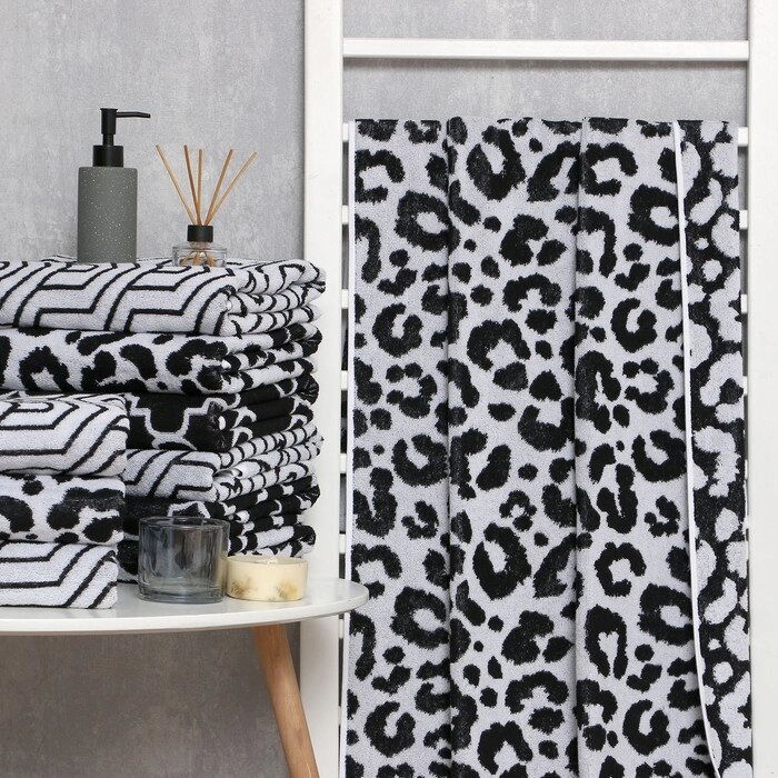 Полотенце махровое Этель "Leopard", цвет чёрный, 70х130 см, 100% хлопок, 420 гр/м2 от компании Интернет - магазин Flap - фото 1