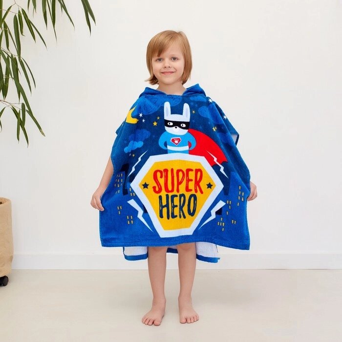 Полотенце-пончо детское махровое Крошка Я "Super Hero" 60*120см, 100% хлопок, 300гр/м2 от компании Интернет - магазин Flap - фото 1