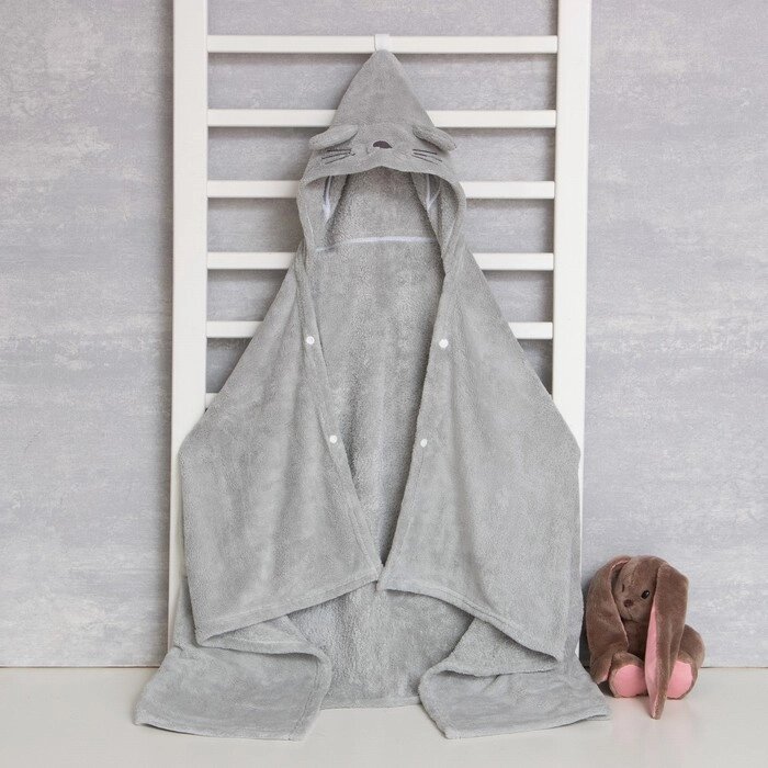 Полотенце с капюшоном Крошка Я, цвет серый, 67х120 см, 100% п/э, 280 г/м2 от компании Интернет - магазин Flap - фото 1