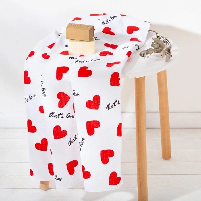 Полотенце Сердечки 80х150 см, 100% хлопок, вафельное полотно, 160гр/м2 от компании Интернет - магазин Flap - фото 1