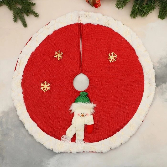Полянка под ёлку "Сияние полос" Снеговик и снежинки, d-60 см, бело-красный от компании Интернет - магазин Flap - фото 1