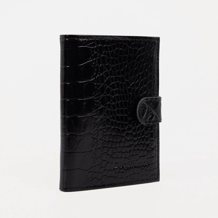 Портмоне мужское на кнопке для автодокументов и паспорта, цвет чёрный от компании Интернет - магазин Flap - фото 1