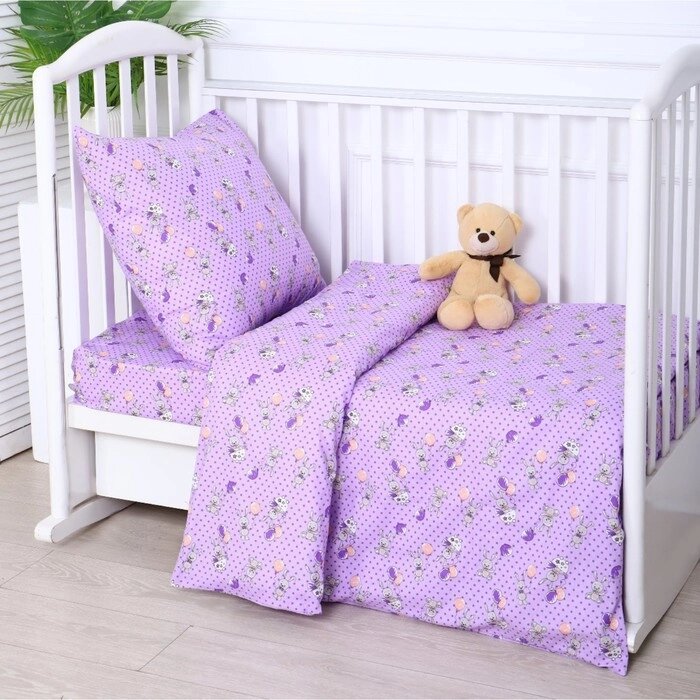 Постельное бельё BABY Зайчики, цвет сиреневый, 112х147см,110х150см, 60х60см, бязь 142гр/м, 100% хлопок от компании Интернет - магазин Flap - фото 1