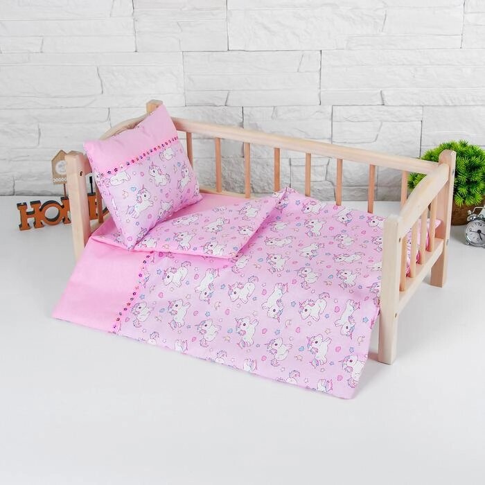 Постельное бельё для кукол «Единорожки на розовом», простынь, одеяло, подушка от компании Интернет - магазин Flap - фото 1