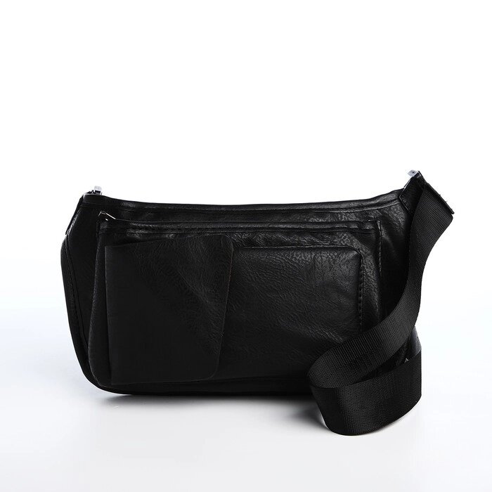 Поясная сумка на молнии, 3 наружных кармана, цвет чёрный от компании Интернет - магазин Flap - фото 1