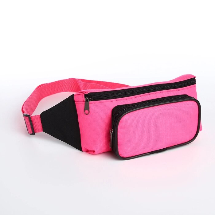 Поясная сумка на молнии, наружный карман, цвет чёрный/розовый от компании Интернет - магазин Flap - фото 1