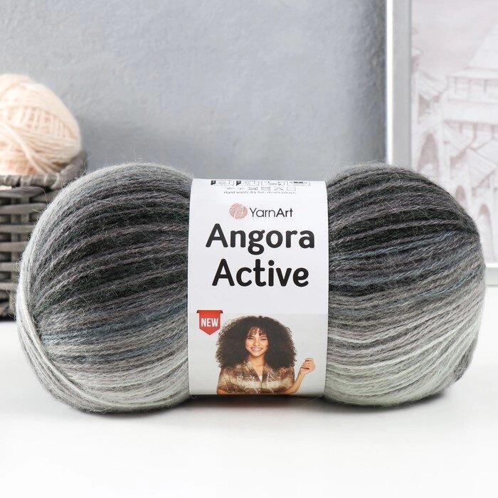 Пряжа "Angora Active" 20% шерсть, 80% акрил  500м/100гр (840 черн-сер-мор волна) от компании Интернет - магазин Flap - фото 1