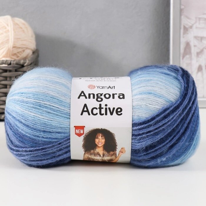 Пряжа "Angora Active" 20% шерсть, 80% акрил 500м/100гр (842 син-гол-бел) от компании Интернет - магазин Flap - фото 1