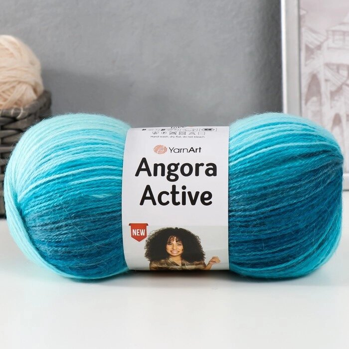 Пряжа "Angora Active" 20% шерсть, 80% акрил  500м/100гр (845 бело-бирюзовый) от компании Интернет - магазин Flap - фото 1