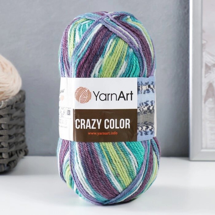 Пряжа "Crazy color" 25% шерсть, 75% акрил 260м/100гр (178 лимон-фиолет) от компании Интернет - магазин Flap - фото 1