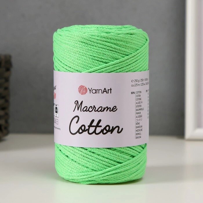 Пряжа "Macrame Cotton" 20% полиэстер, 80% хлопок 225м/250гр (802 зеленый) от компании Интернет - магазин Flap - фото 1