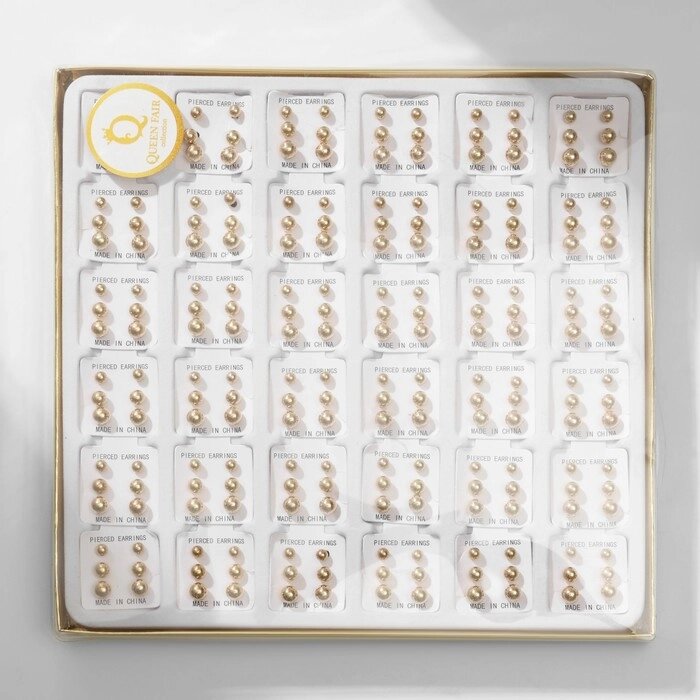Пусеты в коробке 108 пар «Ассорти» бусины №3, 4, 5, цвет золото от компании Интернет - магазин Flap - фото 1