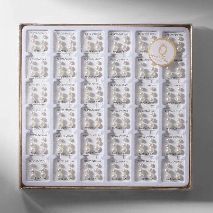 Пусеты в коробке 108 пар «Жемчужинки», 4, 5, 6 мм, цвет молочный в серебре от компании Интернет - магазин Flap - фото 1