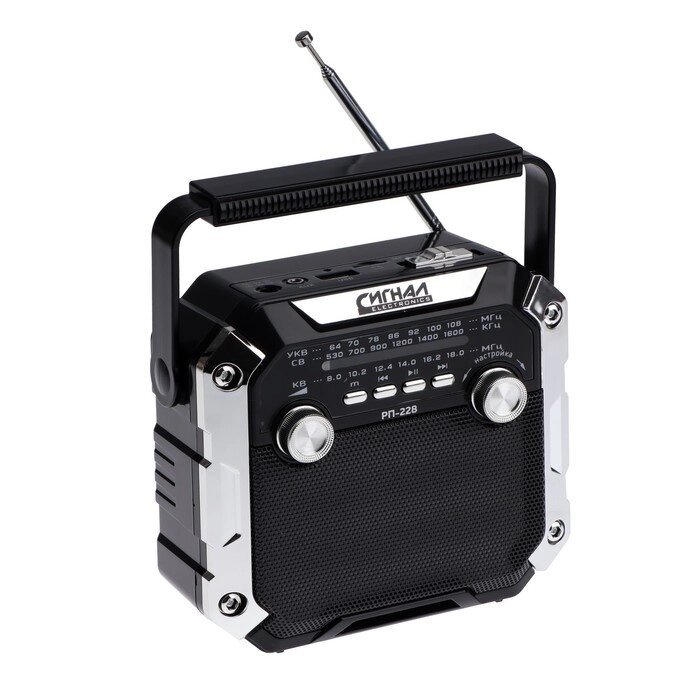 Радиоприёмник "Сигнал РП-228", 220В, аккумулятор 1200 мАч, USB, SD, чёрный от компании Интернет - магазин Flap - фото 1