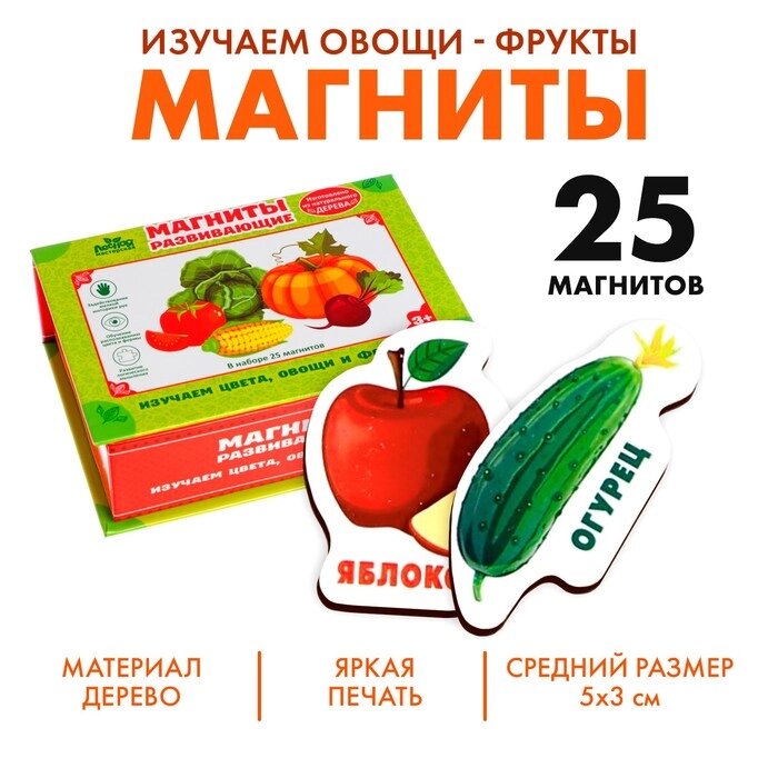 Развивающие магниты «Изучаем цвета и овощи - фрукты» (набор 25 шт.) от компании Интернет - магазин Flap - фото 1