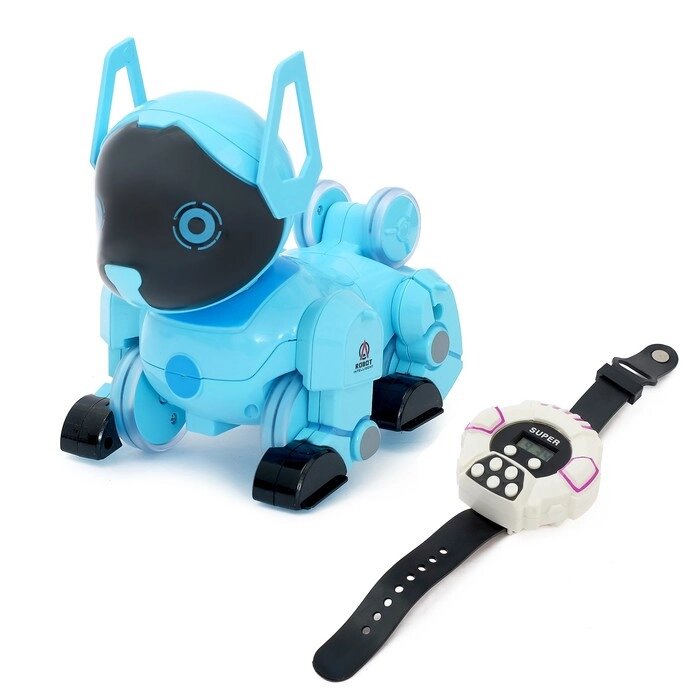 Робот собака «Паппи» , с программированием, на пульте управления, интерактивный: звук, свет, на аккумуляторе, голубой от компании Интернет - магазин Flap - фото 1