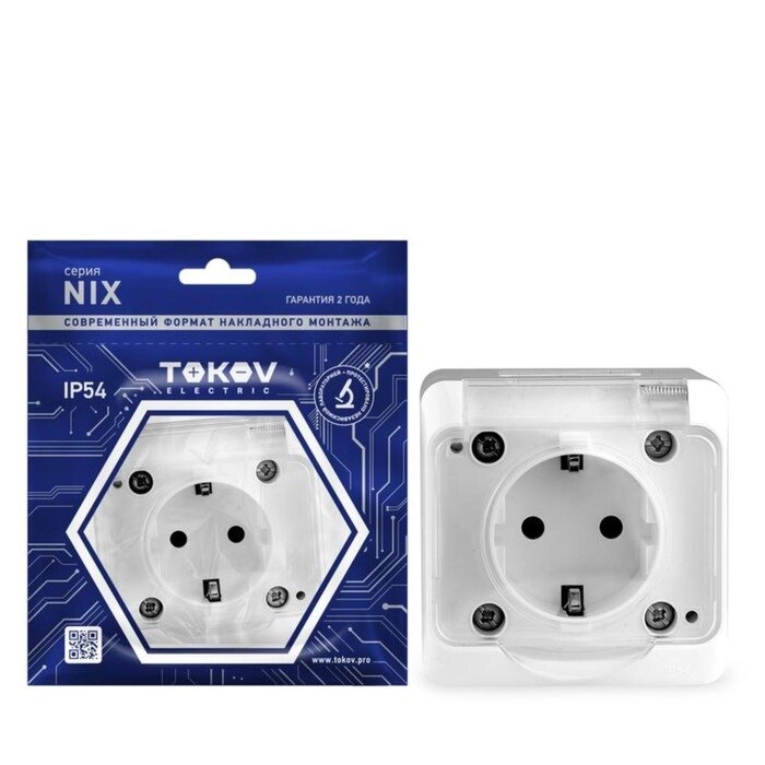 Розетка TOKOV ELECTRIC, Nix, 1-м, 16А, IP54, 250В, с з/к, с прозр. кр, белый, TKE-NX-R1Z-C01T-IP54 от компании Интернет - магазин Flap - фото 1