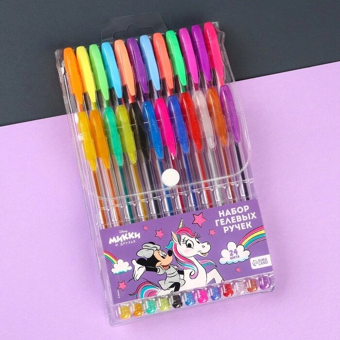 Ручка шариковая с блестками, 24 цвета, Минни Маус и Единорог от компании Интернет - магазин Flap - фото 1