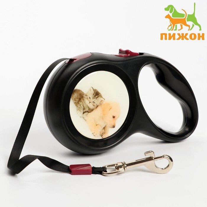 Рулетка с принтом "Милашка", 5 м, вес животного до 15 кг, чёрная от компании Интернет - магазин Flap - фото 1