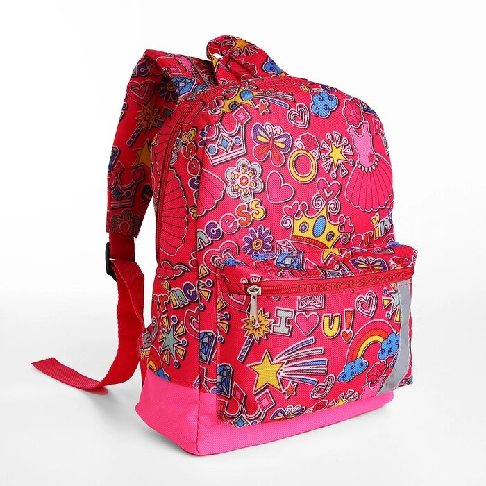Рюкзак детский на молнии, наружный карман, светоотражающая полоса, цвет розовый от компании Интернет - магазин Flap - фото 1