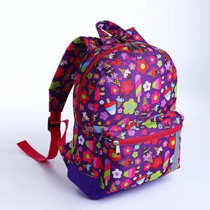 Рюкзак детский на молнии, наружный карман, светоотражающая полоса, цвет сиреневый от компании Интернет - магазин Flap - фото 1