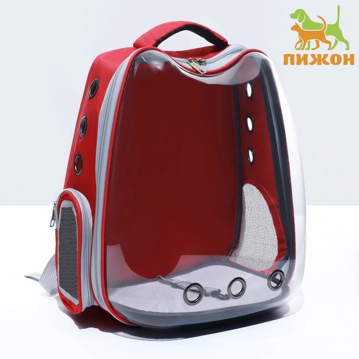 Рюкзак для переноски "Котик", прозрачный, 32 х 28 х 42 см, красный от компании Интернет - магазин Flap - фото 1