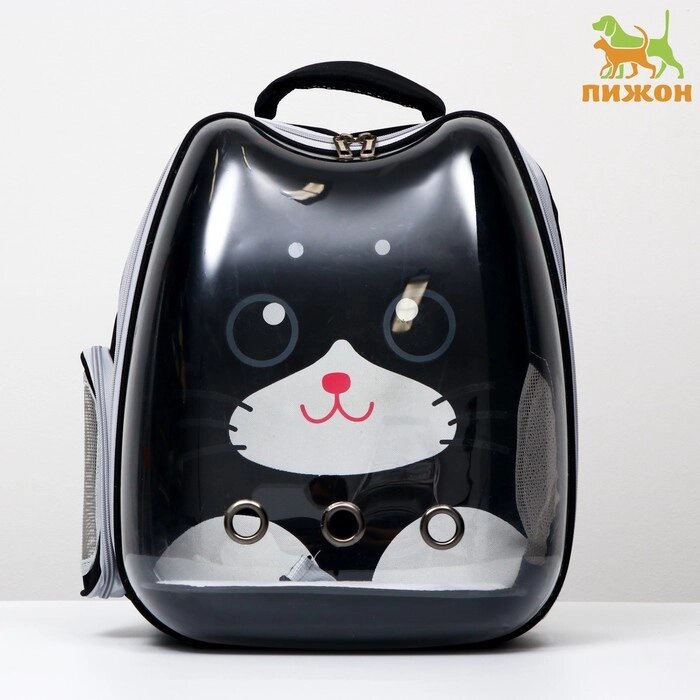 Рюкзак для переноски животных "Котик", прозрачный, 34 х 25 х 40 см, чёрный от компании Интернет - магазин Flap - фото 1