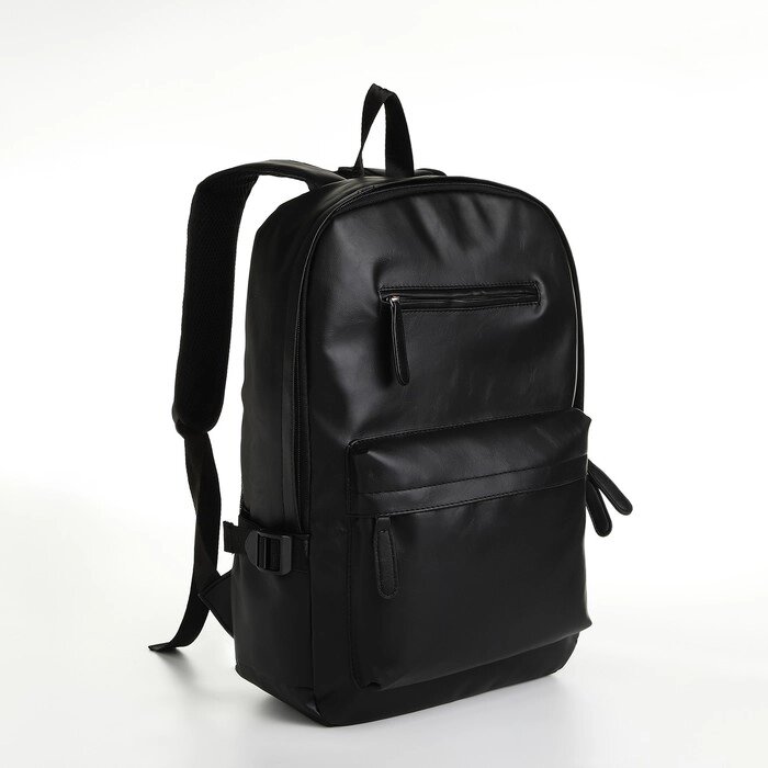 Рюкзак городской из искусственной кожи на молнии, 4 кармана, цвет чёрный от компании Интернет - магазин Flap - фото 1