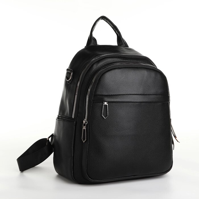 Рюкзак городской на молнии, из искусственной кожи, цвет чёрный от компании Интернет - магазин Flap - фото 1