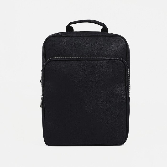 Рюкзак из искусственной кожи на молнии, наружный карман, цвет чёрный от компании Интернет - магазин Flap - фото 1