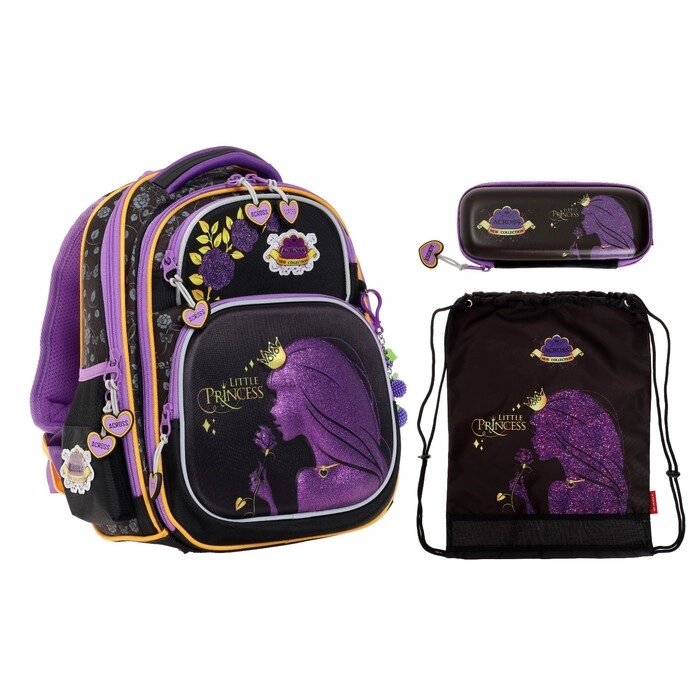 Рюкзак каркасный 35 х 28 х 15 см, Across, наполнение: мешок, пенал, брелок, фиолетовый от компании Интернет - магазин Flap - фото 1