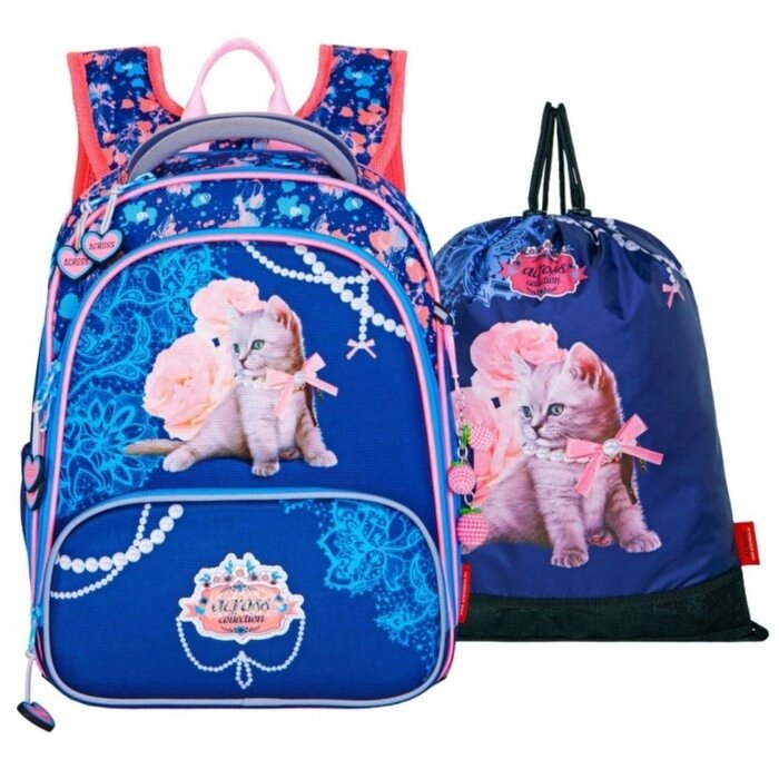 Рюкзак каркасный 36 х 28 х 11 см, Across 198, наполнение: мешок, синий/розовый ACR22-198-4 от компании Интернет - магазин Flap - фото 1