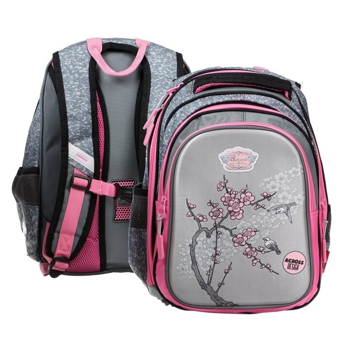 Рюкзак каркасный 39 х 29 х 17 см, Across 410, наполнение: мешок, пенал, серый/розовый ACR22-410-11 от компании Интернет - магазин Flap - фото 1