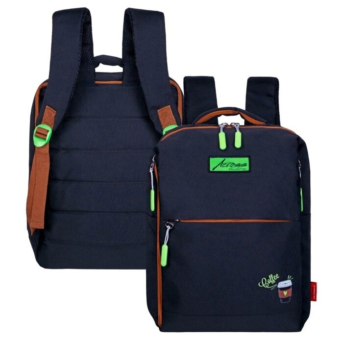 Рюкзак молодёжный 39 х 26 х 10 см, эргономичная спинка, Across G6, чёрный/зелёный G-6-1 от компании Интернет - магазин Flap - фото 1