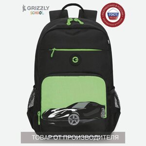 Рюкзак молодёжный 40 х 25 х 13 см, Grizzly, эргономичная спинка, отделение для ноутбука, чёрный/зелёный